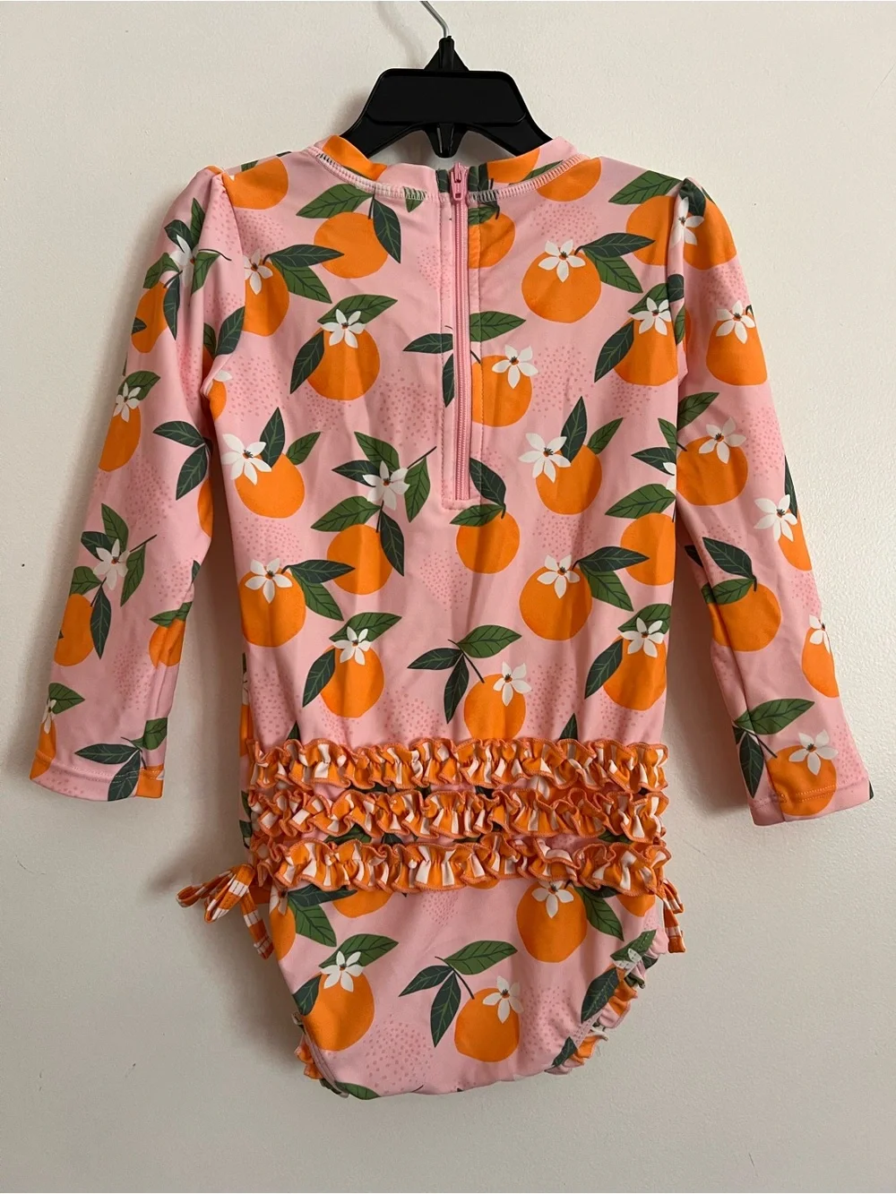 Ruffle Butts Pink and Orange Floral-Tie Long Sleeve Swimsuit